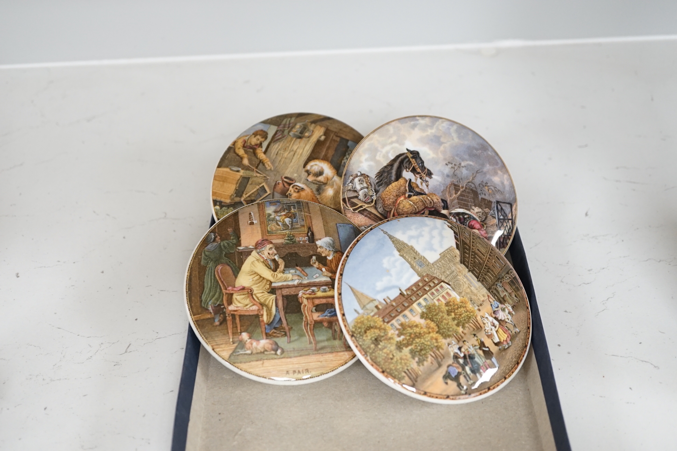Eight Victorian ceramic Prattware pot lids